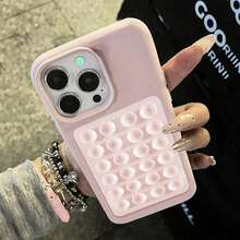 2-In-1 3D Suction Cup Stand Litchi Pattern Phone Holder Case Suitable For IPhone 17 Air Pro Max 16 15 14 Pro Max Plus 11 12 13 Pro XS Max XR 16E,Shock-Proof Back Cover Accessory - Pink - View 2