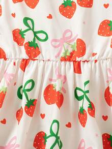 Gaun Kasual Tanpa Lengan Selutut Motif Buah untuk Anak Perempuan dengan Desain Lubang di Bagian Belakang, Cocok untuk Musim Semi/Panas - Merah - View 6