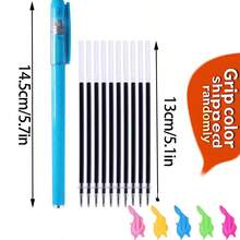 12pcs/Set (1 Blue Barrel + 10 Refills + 1 Random Color Grip) Disappearing Ink Pen Refills, Specially For Children, Students, Adults Calligraphy Practice, Fading Magic Pen