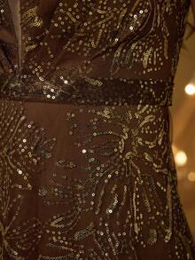 Mgiacy, Nuevo Lanzamiento, Tejido Marrón, Liso, con Lentejuelas, Vestido de Noche, PARA Fiesta de Graduación, Salón de Baile, Atuendos de Verano para Mujeres, Festival, Boda Floral - Marrón - Ver 10