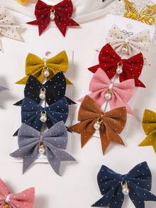 10个装女孩彩色波点布艺珍珠吊坠燕子蝴蝶结发夹，百搭可爱发夹，简约不伤发，适合日常使用 - 彩色 - 查看 8