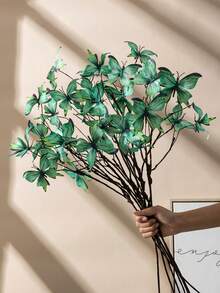 MEHELANY 6/2支 2.5英尺绿色人造蝴蝶花茎，逼真仿真蝴蝶长茎，适用于秋季桌面装饰、万圣节、婚礼、派对、户外花园装饰、DIY花环、餐桌摆饰和家居装饰、感恩节装饰、秋季派对装饰、人造花、秋季花环 - 綠色 - 查看 4