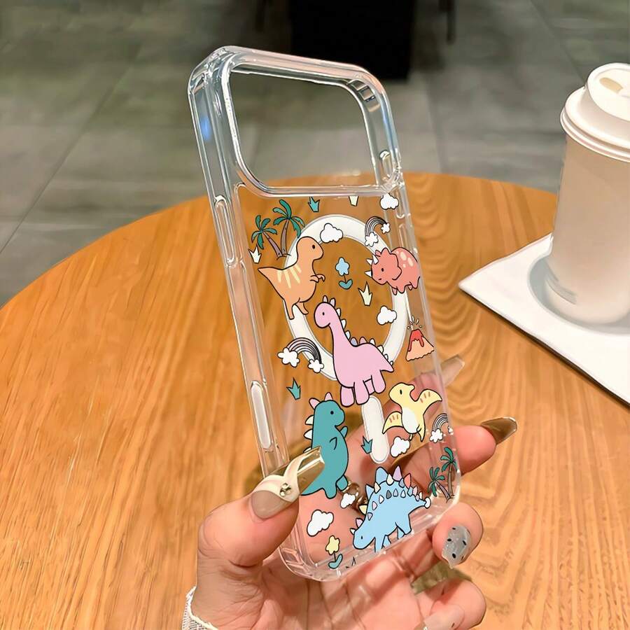 1pc Cute Cartoon Dinosaur Soft Edge Transparent Magnetic Protective Phone Case, Anti-Oxidation, Compatible With IPhone 7/8/XR/11/12Pro/13Mini/14Plus/15/16/17Pro Max And Galaxy A05S/15/A16/A25/A26/A36/A54/A56, S21FE/S22Plus/S23Ultra/S24/S25Plus/S26Ultra - Clear - View 1