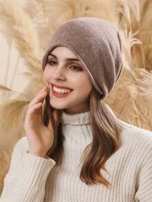 LEAJOURNO. 1顶秋冬新款韩版百搭复古针织帽，保暖护耳宽松帽，女士款 - 摩卡棕 - 查看 6