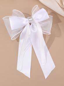 1件装女士时尚优雅仙气白色双层网纱蝴蝶结发夹，适合日常、节日、婚礼、新娘、派对和聚会等场合。 - 白色 - 查看 7