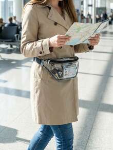 透明PVC腰包，透明体育场腰包，配有可调节肩带，可视化妆收纳包，轻便解放双手设计，多功能，可用作腰包、斜挎包和体育场包，非常适合携带手机、门票、音乐会、体育赛事和节日用品，适合音乐节爱好者、体育迷、旅行者、学生，是体育场馆活动、海滩旅行和日常通勤的理想之选。 - 彩色 - 查看 6