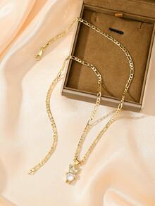 1件铜镶嵌锆石可爱俏皮摆动四肢小熊吊坠项链，适合女孩/男孩/家人/朋友，多功能，奢华，适合派对、宴会、节日、圣诞节、感恩节、万圣节等场合，可作礼物 - 金黃色 - 查看 6