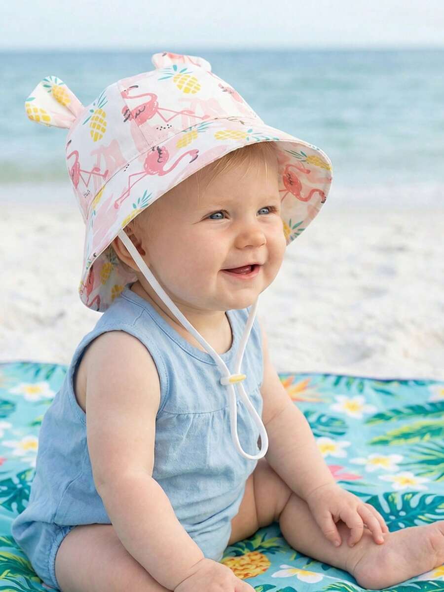 1pc Cotton Printed Baby Bucket Hat, Sun Protection For Boys & Girls, Spring/Summer - 1PC - View 1