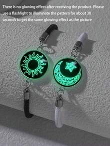 1 Pair Fashion Sun & Moon Stainless Steel Gemstone Friendship Bracelet With Night Light Effect (Tip: After Receiving The Product, The Pattern Will Not Glow. Please Shine A Flashlight On The Pattern For About 30 Seconds To Get The Same Glow Effect As Shown In The Picture) - Multicolor - View 12