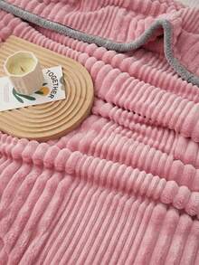 1pc Polyester Solid Color Striped Letter Throw Blanket, Suitable For Autumn/Winter, Gift, Bedroom & Living Room Decor - Red Bean Paste Color - View 4