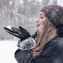 1 Pair Fleece Lined Windproof Waterproof Warm Touchscreen Gloves, Fashionable And Cute For Driving - Black - View 2