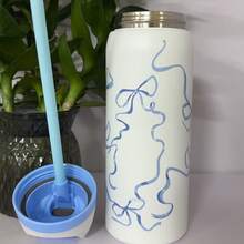24oz /32oz Stainless Steel Insulated Water Bottle With Straw, Portable Coffee Mug Suitable For Hot & Cold Drinks, Fitness And Cycling Water Bottle, Leak-Proof Lid Travel Cup For Camping, Hiking, Driving, Outdoor Activities - Nơ cổ màu xanh dương - Xem 2
