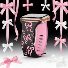 Dây đeo đồng hồ silicon khắc hình nơ nhiều màu sắc thời trang, tương thích với Apple Watch, phù hợp với các kích thước 38mm, 40mm, 41mm, 42mm, 44mm, 45mm, 49mm (S10 42mm), (S10 46mm (phiên bản nữ)), dây đeo đồng hồ kiểu Dopamine dễ thương, dây đeo đồng hồ thể thao silicon mềm mại, tương thích với Apple Series Ultra 2, S10, SE, 9, 8, 7, SE, 6, 5, 4, 3, 2, 1. Món quà lý tưởng cho Ngày Valentine, Sinh nhật, Ngày lễ. - Màu đen mờ + phấn phủ nóng - Xem 1