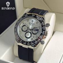 SANDA 男士石英表，硅胶表带，月相、日期、计时功能，防水，运动商务两相宜 - 黑色 - 查看 10