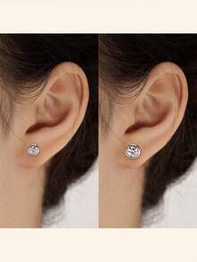 XUJIA 1 pereche de cercei cu șurub și diamant din argint 925, cercei cu moissanit rotund VVS1, culoare D, 5 mm/6,5 mm, cercei minimalisti strălucitori de zi cu zi, cadou perfect pentru femei de ziua de naștere sau aniversare - EMO-556 - Vizualizare 3