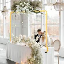 1Set Over The Table Rod Stand With Clamps, Adjustable Length Table Arch Stand, Metal Table Backdrop Stand, Table Hanging Decor Rod For Wedding, Birthday, Halloween, Christmas Party (Golden Black) - Multicolor - View 5
