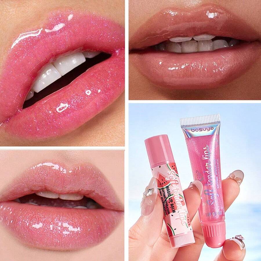 SCCS~2in1 Set Bosuya Soft Tender Glossy Lip Oil And Lip Plump Buildable Lip Gloss For Radiant, Moisturized Lips Cruelty-Free - Diverse Flavors - View 1