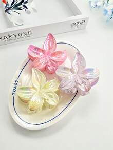 1个/3个/6个 花卉印花休闲（聚苯乙烯）多巴胺糖果色电镀彩色百合花发爪夹，优雅女士发饰 - 彩色 - 查看 1