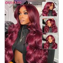 13x6/13x4高清透明蕾丝前假发，真人发混纺，自然波浪卷，34英寸 - 200%高密度预拔毛无胶前假发，无需胶水，即戴即用，外观自然 - SBUG/99J - 查看 5