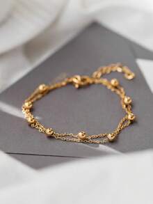 1pc Women's Multilayer Golden Steel Bead Beach Anklet, Fashionable And Charming - Double Anklet - View 5