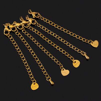 10pcs Stainless Steel Jewelry Connector Clasp With Extension Chain, Adjustable Necklace And Bracelet Length, Suitable For DIY Accessories And Jewelry Making