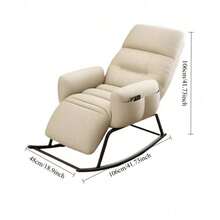 Adjustable Backrest Rocking Recliner Chair - Footstool Lazy Sofa For Balcony Dorm Reading Rest - Off-White1 - 查看 3