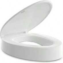 ELONGATED Toilet Seat Risers For Seniors Slow Close Elevated Toilet Seat Heavy Duty Never Loosen Raised Toilet Seat Elongated Bowl White 18.5 - 白色 - 查看 1