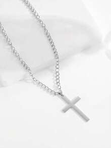 3pcs Luxury Men's Silver Watch Set, Including Silver Stainless Steel Metal Band Multi-Function Black Dial Quartz Watch, Cross Long Chain Necklace, And Black PU Leather Wallet - Silver - View 7