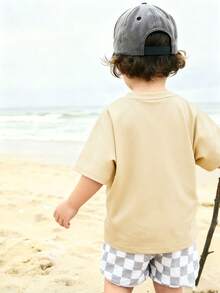 Disney Background Mickey Mouse Hand-Drawn Graffiti Style Print Kids' Loose Short Sleeve T-Shirt - Playful And Artistic Casual Top - Màu be - Xem 2