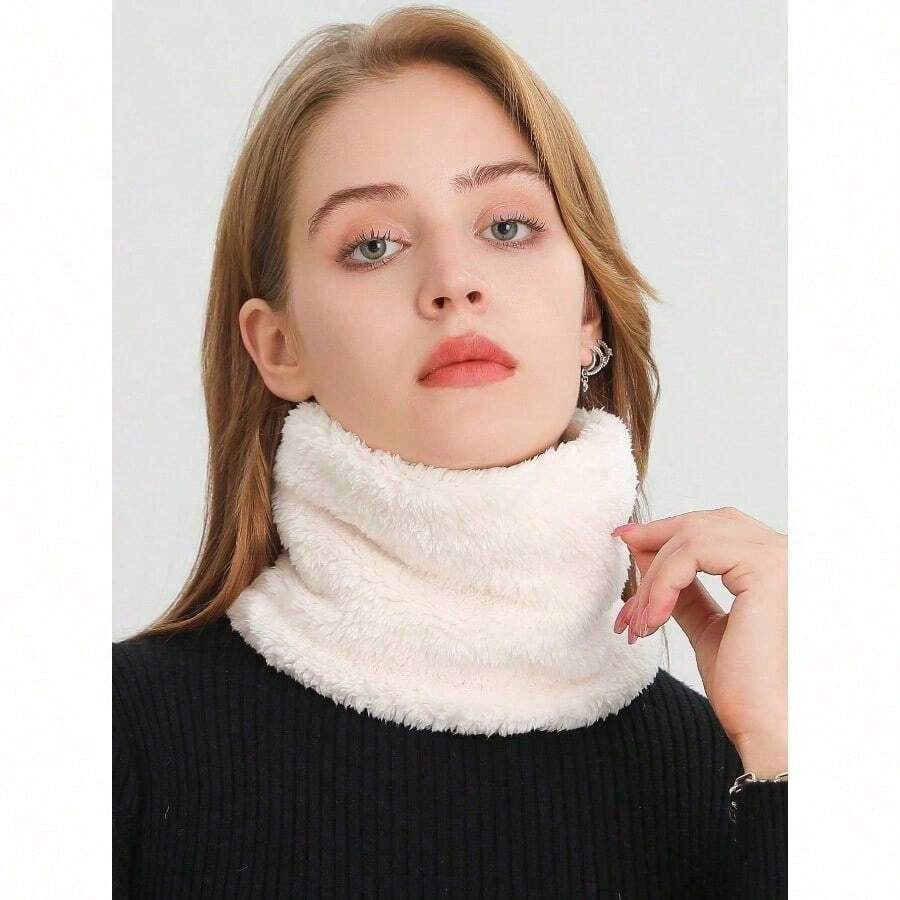 1pc Women Snood Elegant Warm Thick Style Ring Neck Scarf/Muffler Soft And Skin Friendly, Unisex Outdoor Cycling And Skiing Casual Warm Face Mask Windproof And Cold Proof, Winter Solid Color Plush Warm Neck Gaiter, For Daily Wear And Outing Riding Balaclava Mask - 彩色 - 查看 1