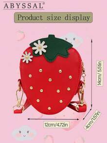 Spring/Summer Cute Red Strawberry Shaped Crossbody Bag, PU Material Zipper Closure Crossbody Pouch, Fashion Fruit Design With Small Daisy Flower Decor,Cute Strawberry Crossbody Bag For Girls - Adjustable Strap Mini Shoulder Purse For Birthday & Daily Outings,Strawberry Mini Crossbody Bag For Women - Kawaii Adjustable Fruit Shoulder Purse, Cute Rhinestone Y2K Viral Bag For Spring, Birthday Gift Idea,Cute Mini Shoulder Bag, Adjustable Fruit Purse For Daily Shopping, Date Night, Cute Girl Accessory,Valentine's Day Gift,[US Local Warehouse] - 彩色 - 查看 5