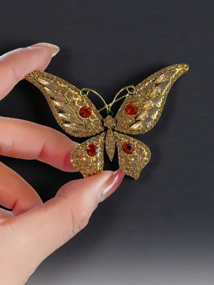 1 pieza Broche de mariposa vintage de lujo completamente cubierto de rhinestones, versátil para sombreros, pantalones, bolsos y talla grande - Multicolor - Ver 1