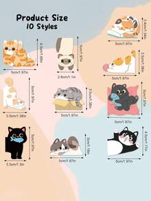 Set de 6 marcapáginas con diseño de gato, marcapáginas creativos multifuncionales, adecuados para la temporada de regreso a clases - Negro - Ver 9