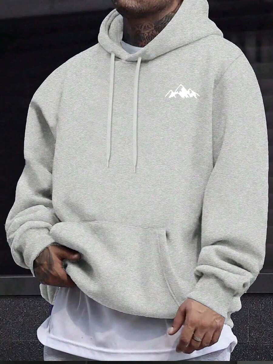 Men's Casual Cartoon Bench Letter Drawstring Pocket Sweatshirt And Drawstring Sports Pants Sweatsuit - Light Grey - View 1