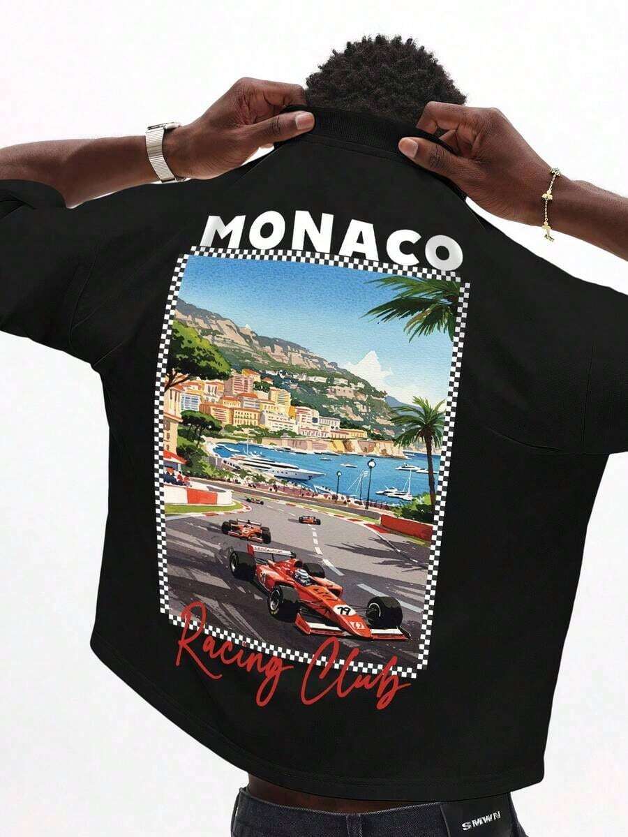 SUMWON Monaco Racing Club Vintage Graphic Tee Inspired Short Sleeve Crew Neck T-Shirt Summer Vacation Travel Print Boxy Fit Casual Streetwear |   Relaxed Fit |   Plus Size - trắng - Xem 1
