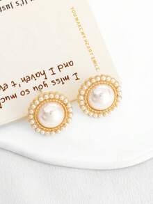 1 Pair Luxurious High-End Elegant Mosquito Coil Pearl Stud Earrings, Versatile & Chic Earrings - Multicolor - View 7