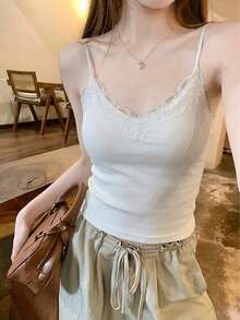 法式蕾丝吊带背心，带衬垫胸罩，性感内衣，女士春夏款 - 白色 - 查看 7