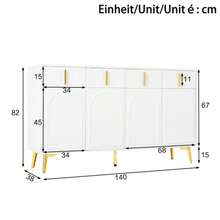 Buffet With Gold Handles And Feet, 4 Doors, 4 Drawers, With Removable Laminate Covering, Suitable For Living Rooms And Dining Rooms, 140*37.8*82 Cm.