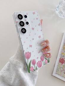 1pc Tulip Bow Pattern Transparent TPU Soft Phone Case, Anti-Fall Anti-Scratch Anti-Fingerprint, Precise Camera Cutout, Compatible With Samsung, Nothing, Pixel, INFINIX, Redmi - Multicolor - View 6