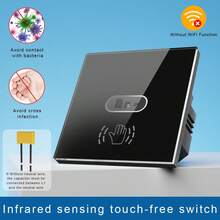 1pc EU Standard Touchless Wave Control Smart Switch, DS-101KWL WIFI Infrared Sensor Switch With Gesture Sensor, Supports Alexa, Tuya, Yandex Alice Voice Control, Hands-Free For Kitchen & Bathroom, Tempered Glass Panel, APP Remote Voice Timing Control, Black & White, CE Certified - Multicolor - View 12