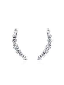 1件925纯银闪亮弧形微笑耳钉，女士生日结婚礼物，精美珠宝 - 銀色 - 查看 3