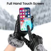 1 Pair Fleece Lined Windproof Waterproof Warm Touchscreen Gloves, Fashionable And Cute For Driving - Black - View 3