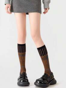 1/3 Pairs New Retro American Style Fine Plaid & Houndstooth Knee-High Socks - Multicolor - View 14