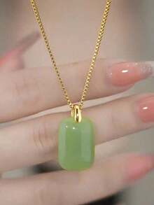 1pc Fashionable Green Glass Pendant Necklace For Women For Party Prom Fashionable Accessories - 1個 - 查看 6