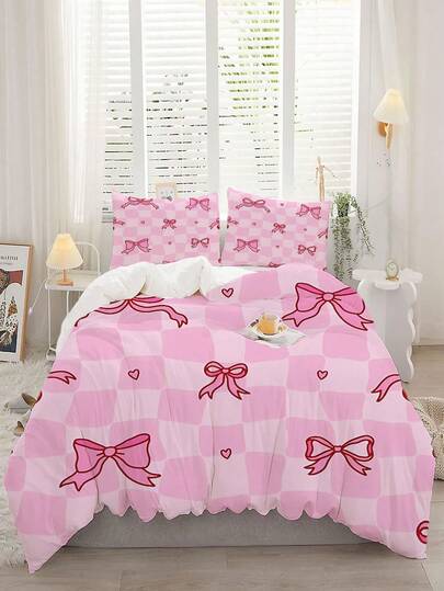 2/3件套红黑撞色图案T型被套套装（1个被套+1/2个枕套，无芯），甜美清爽风格聚酯纤维床上用品套装，柔软舒适的被套，适用于卧室、客房