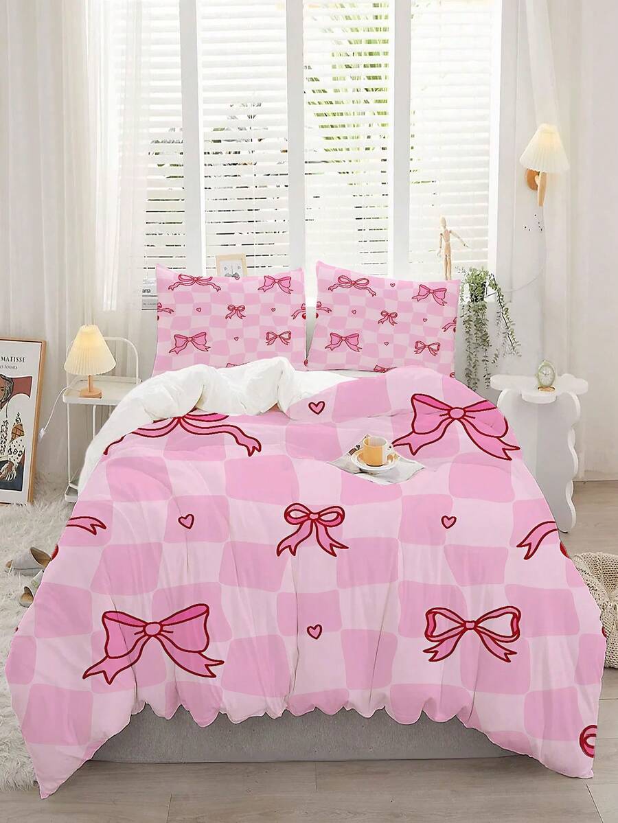 2/3pcs Red And Black Contrast Pattern T Duvet Cover Set (1* Duvet Cover + 1/2 * Pillowcase, Coreless) ,Sweet And Cool Style Polyester Fiber Bedding Set,Soft Comfortable Duvet Cover, For Bedroom, Guest Room - Multicolor - View 1