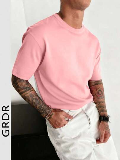  GRDR Men's Round Neck Solid Color Minimalist Short Sleeve T-Shirt, Casual Versatile For Commuting