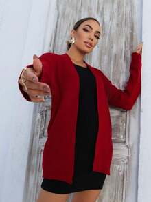 Sarah Ribbed Knit Cardigan Long Sleeve Jacket - Rojo - Ver 2