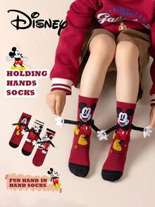 3 Pairs Cute 3D Disney Mickey Mouse Knee High Socks, Children's Christmas Thigh High Socks, Fashionable Kids Party Tall Socks, High Quality Gift. Back To School Season, Fun & Stylish Disney Fans, Family Gathering Christmas Gift Tote Socks - Multicolor - View 1