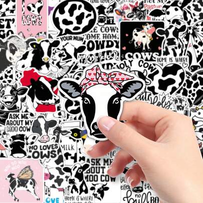 50 Adet Sevimli Çizgi Film Siyah Beyaz İnek Çıkartması, Komik Grafiti Kişiselleştirilmiş Yaratıcı Dekoratif Çıkartmalar